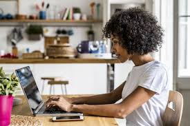 A woman working from home